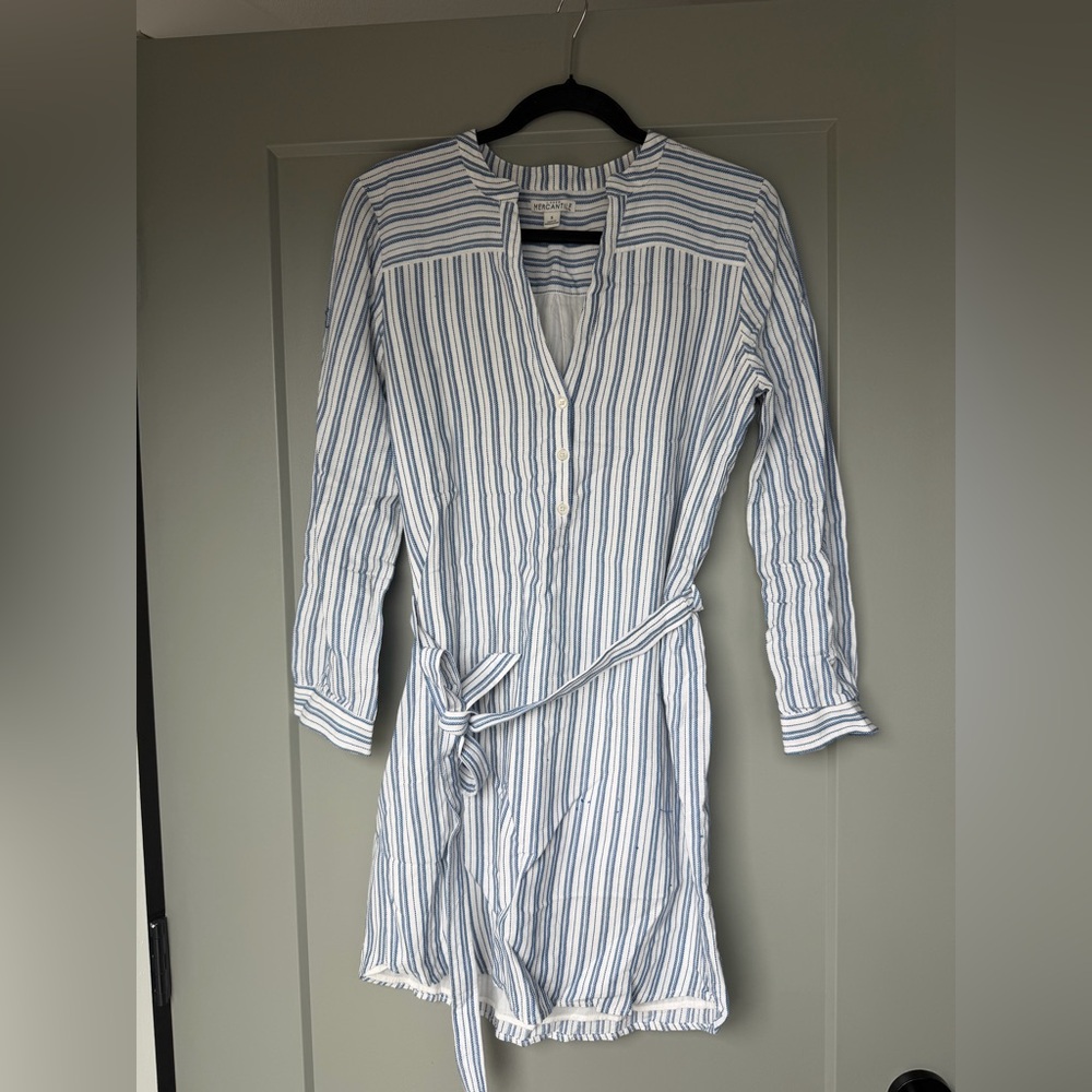 J. Crew Long Sleeve Striped Button Down Dress - Blue and White